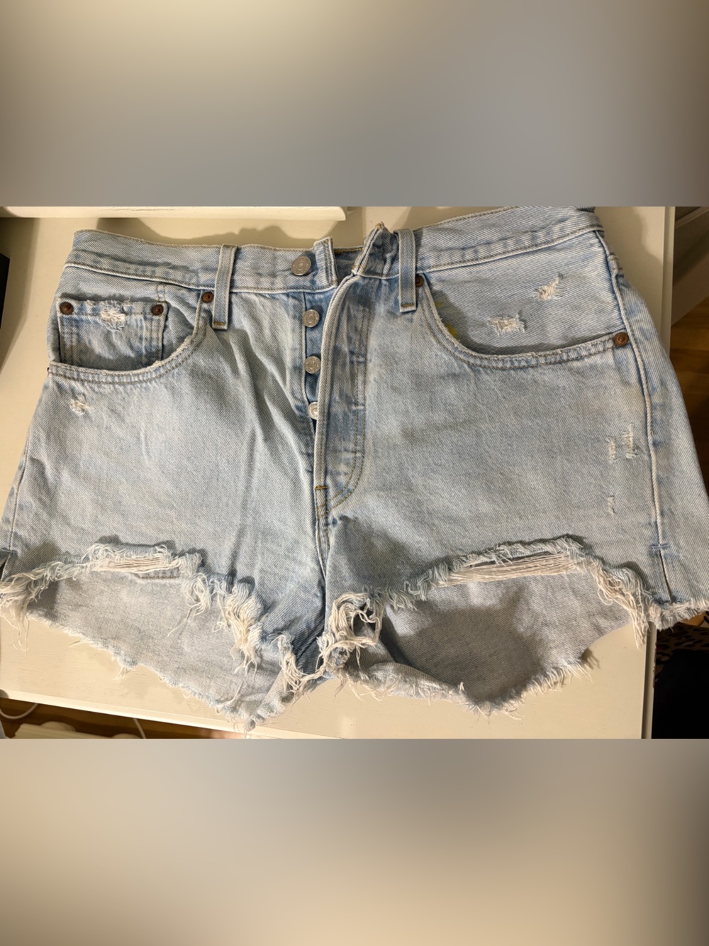 Levi's Light Wash Distressed 501 Cutoff Denim Shorts